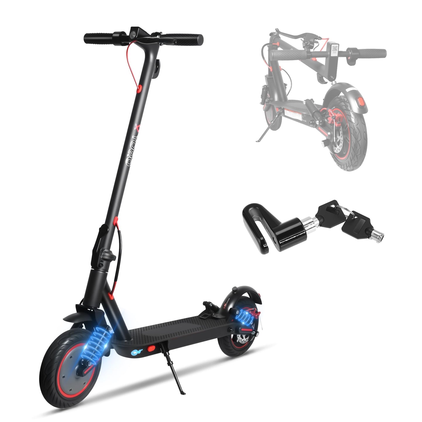 YOQO Electric Scooter Adults 25 Miles Long Range 10" Solid Tires E-Scooter with APP Control 500W Motor Dual Braking System Cruise Control Portable Folding Design for Adults Teens Commuting