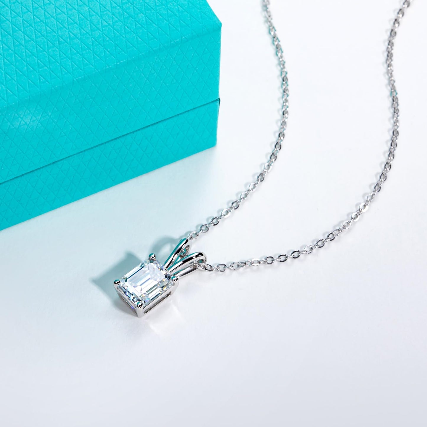 AnuClub Emerald Cut Moissanite Pendant Necklace 2CT D Color VVS1 925 Sterling Silver Everyday Wear Necklace for Women Wife Her with Certificate, 40+2+3cm Adjustable Chain