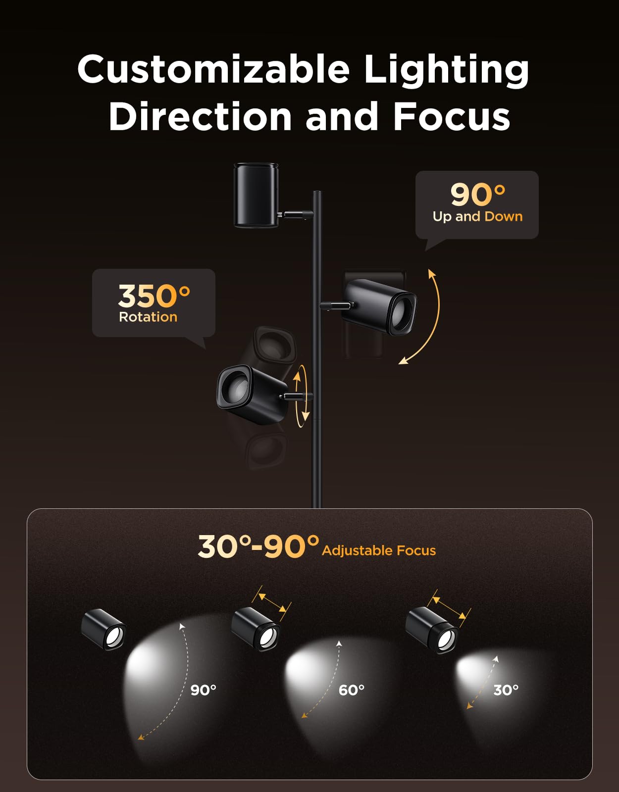 Govee Tree Floor Lamp Compatible with Matter, 3 Rotatable Lights with LuminBlend Technology, Standing Lamp with 64 Dynamic Scenes, Music Sync, Ideal Floor Lamp for Living Room, Bedroom, Office