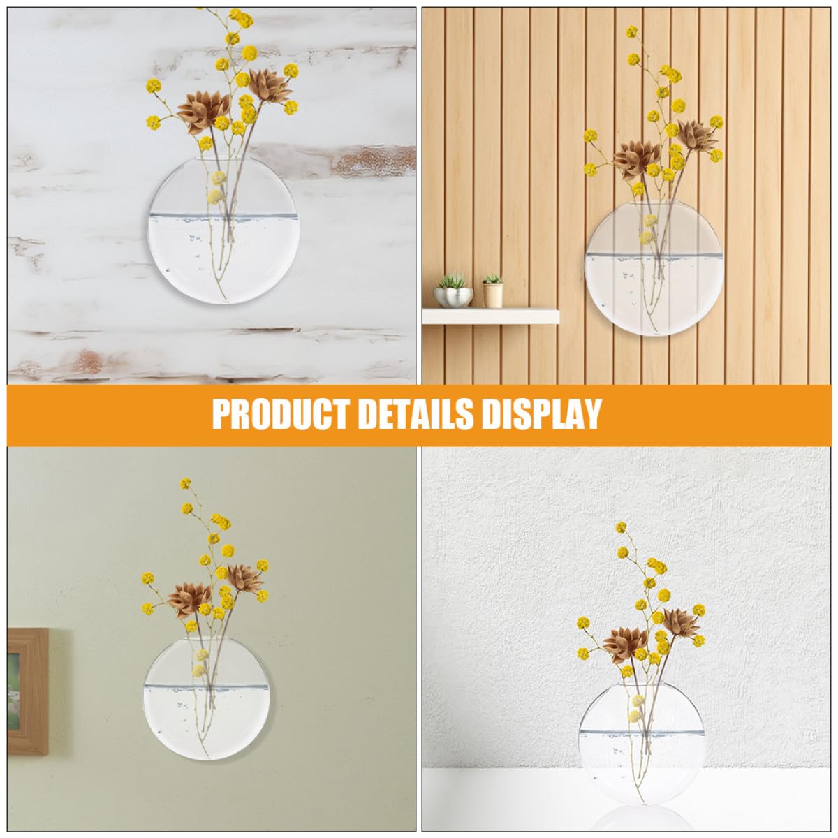Veemoon 2pcs Wall Hanging Hydroponic Glass Vases for Indoor Plants, Glass Propagation Terrarium Flower Vase Set for Home Décor and Office Display