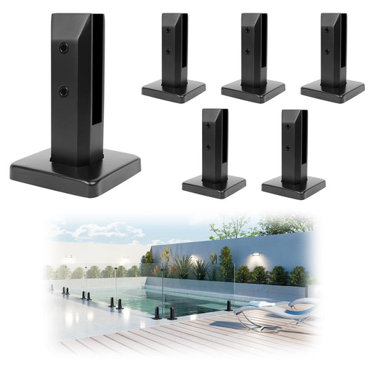LukLoy 6 Pack NW. 2.1lb T304 Stainless Steel Glass Railing Spigot Heavy-Duty Matte Black Clamp Post Glass Railing System, No-Drill Design for Pool, Deck, Stair, Balustrade, Balcony - Level 2