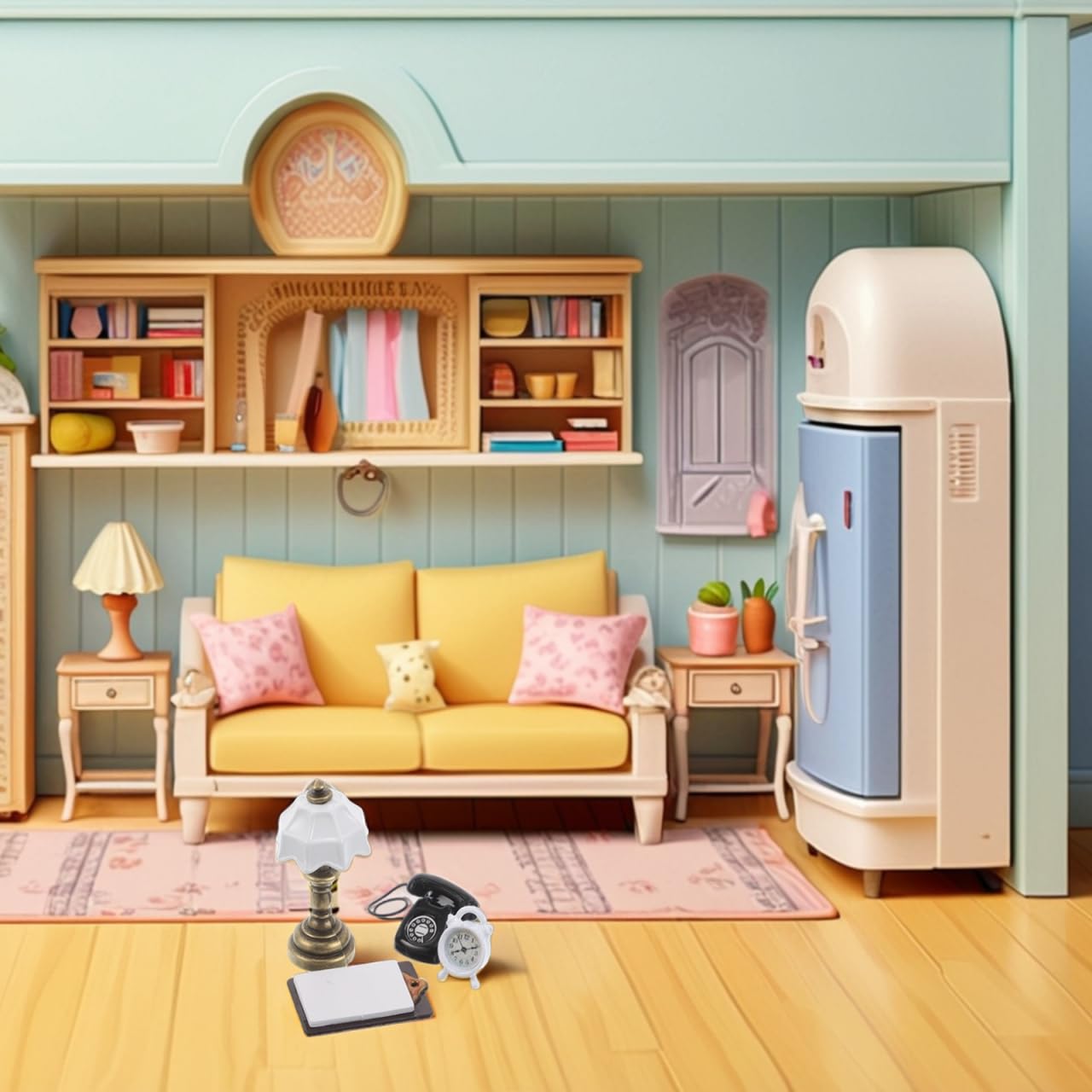 Garneck Miniature Dollhouse Accessories Kit: Tiny Phone Alarm Clock Table Lamp Writing Pad Furniture Decor for Doll House Scenes Library Office Living Room DIY Craft Mini Home Ornament