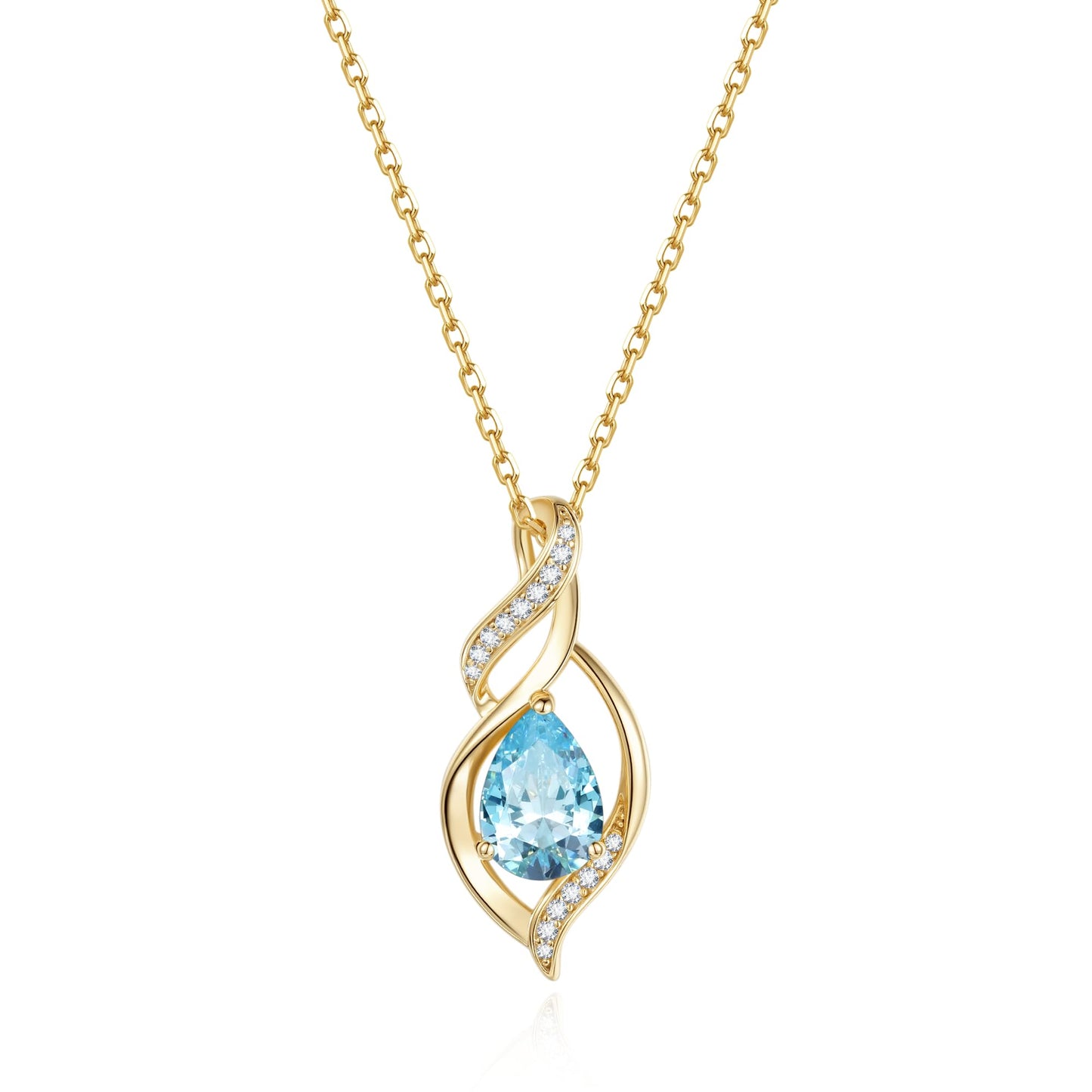 FANCIME 14K Gold Plated March Birthstone Necklace for Women Aquamarine Teardrop Necklace Sterling Silver Infinity Love Birthday Gifts for Women, 16"+2" Inches