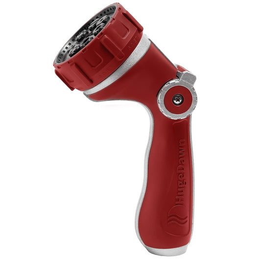 HugeDawn Garden Hose Nozzle with 7 Spray Patterns, Heavy Duty Metal Sprayer 30% Greater Water Flow for Watering, Car Wash, Outdoor Cleaning (Red)