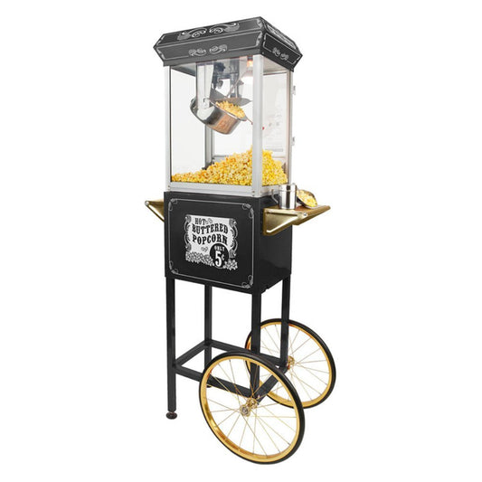 Funtime Sideshow Popper 8-Ounce Hot Oil Popcorn Machine with Cart, Black/Silver