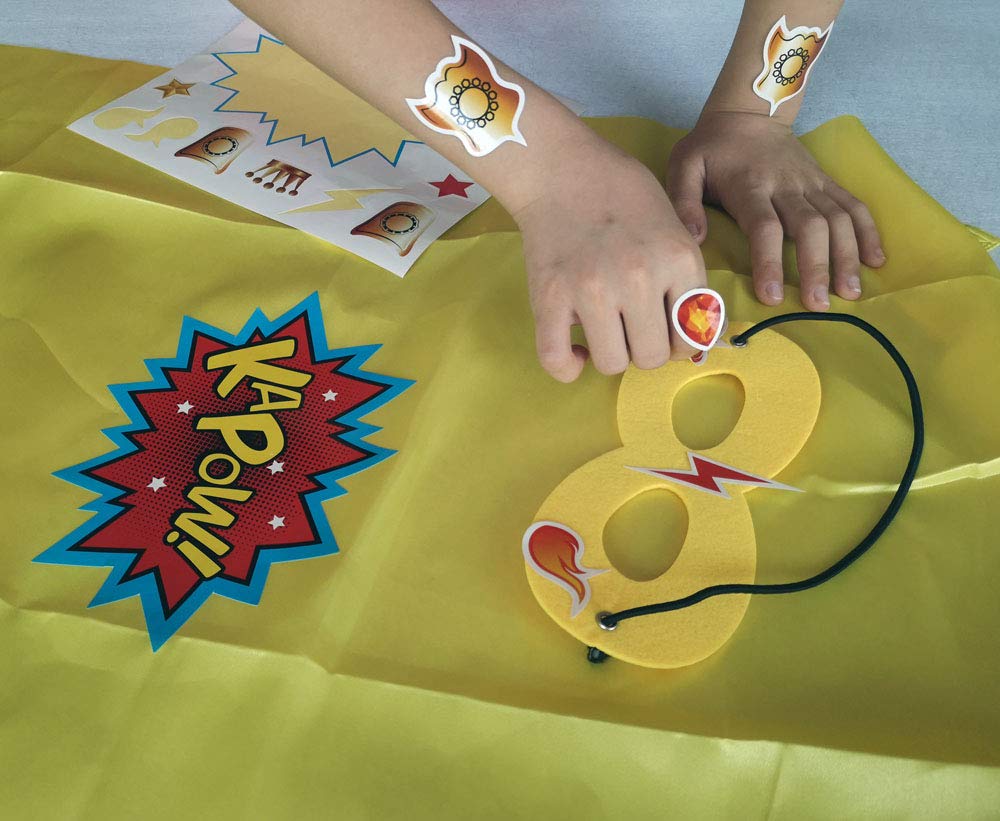 ADJOY Kids Superhero Capes and Masks with Large Superhero Stickers - Super Hero Costume for Parties - 10 Sets (20PCS)