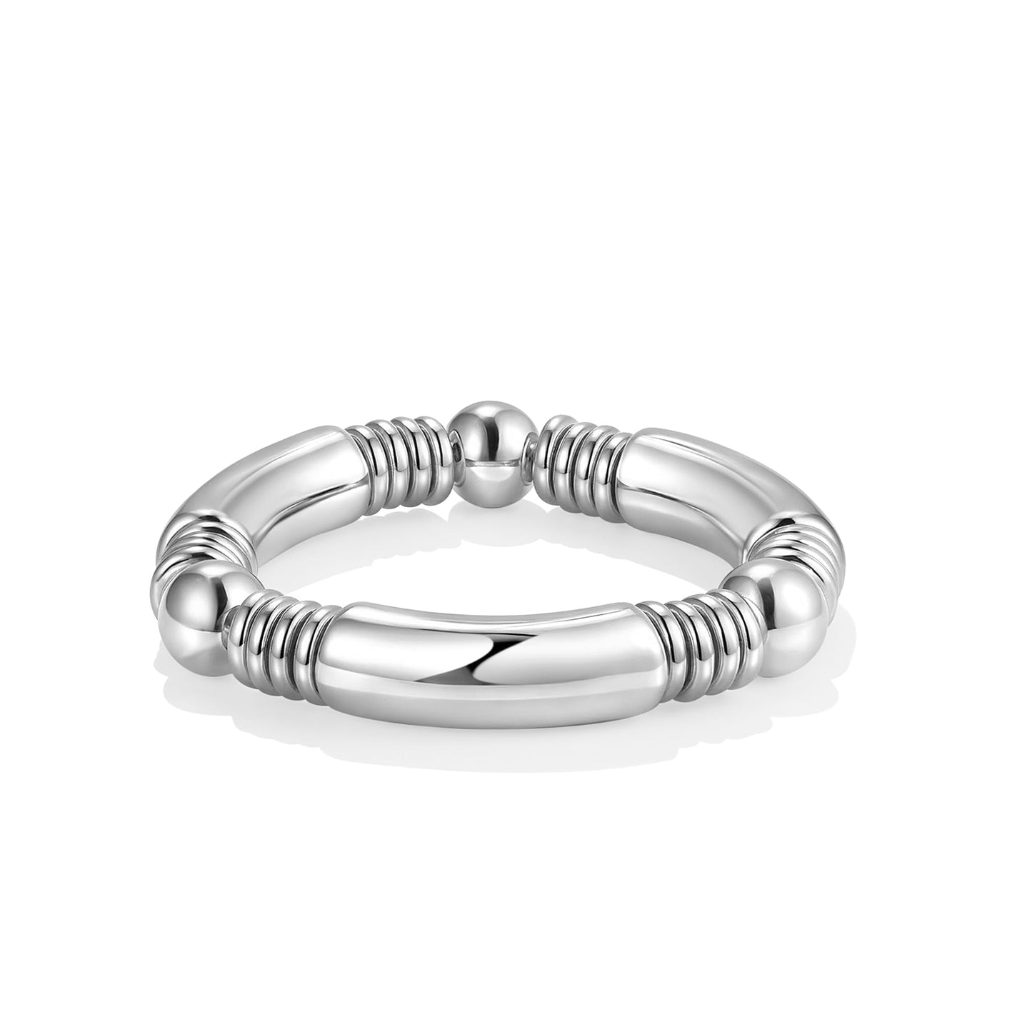 Silver Bangles Bracelet for Women Chunky Curved Stacking Plated Bead Ball Stretchable Bracelets（1PCS)