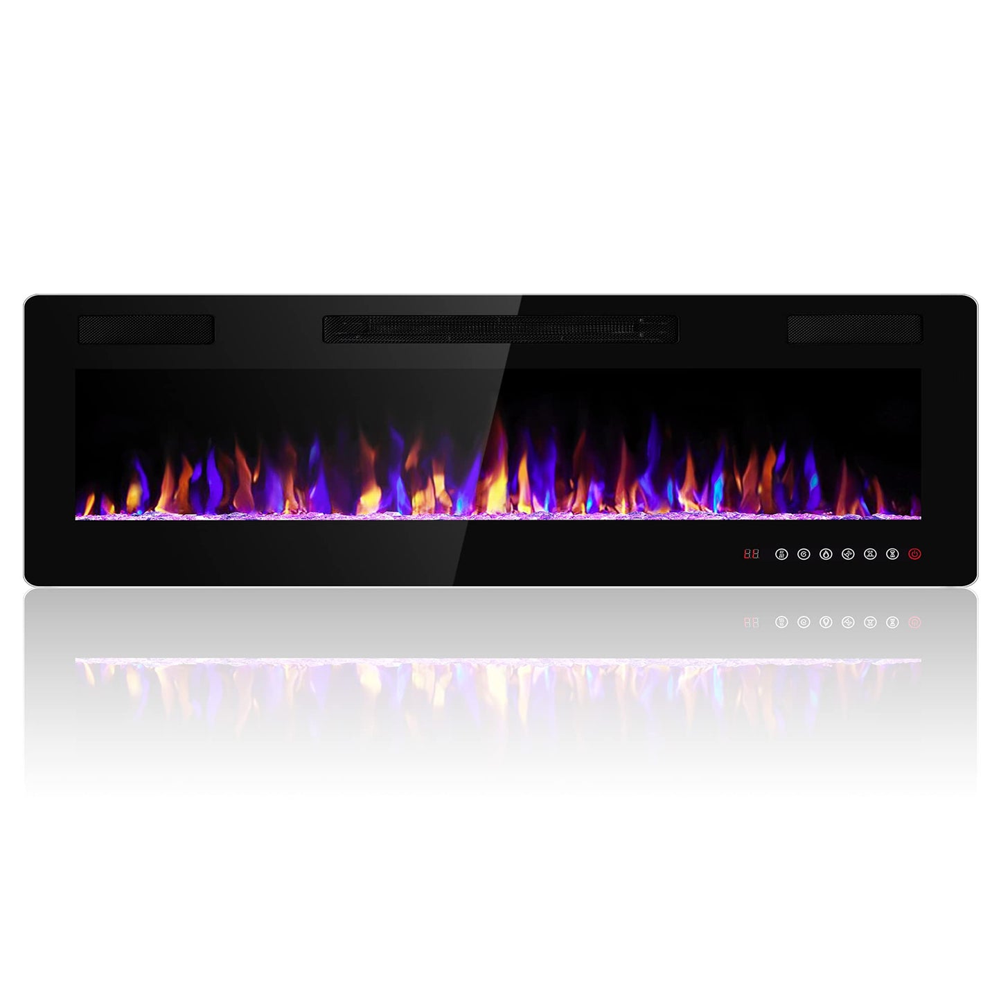 Electactic 50 Inch Electric Fireplace Insert Ultra-Thin - Recessed & Wall-Mounted Fireplace Heater with Thermostat, Adjustable Flame, Remote Control - Linear with Timer, Touch Screen, 750/1500W