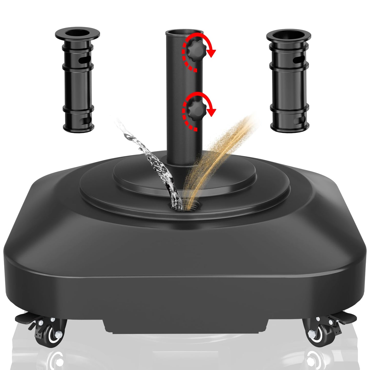 PGGP Patio Umbrella Base Heavy Duty with Wheels, Max 100lb Fillable Umbrella Stand Mobile Square Market Stand, Windproof Outdoor Umbrella Holder for Deck, Poolside, Lawn, Fits Muti Sized Umbrellas