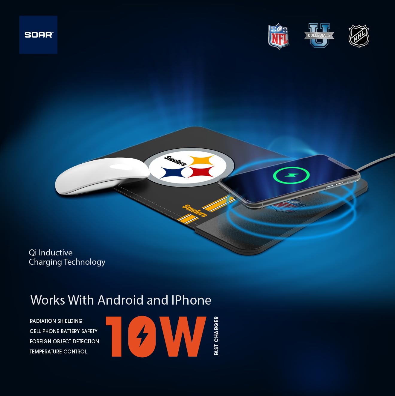 SOAR NFL Wireless Charging Mouse Pad, New England Patriots