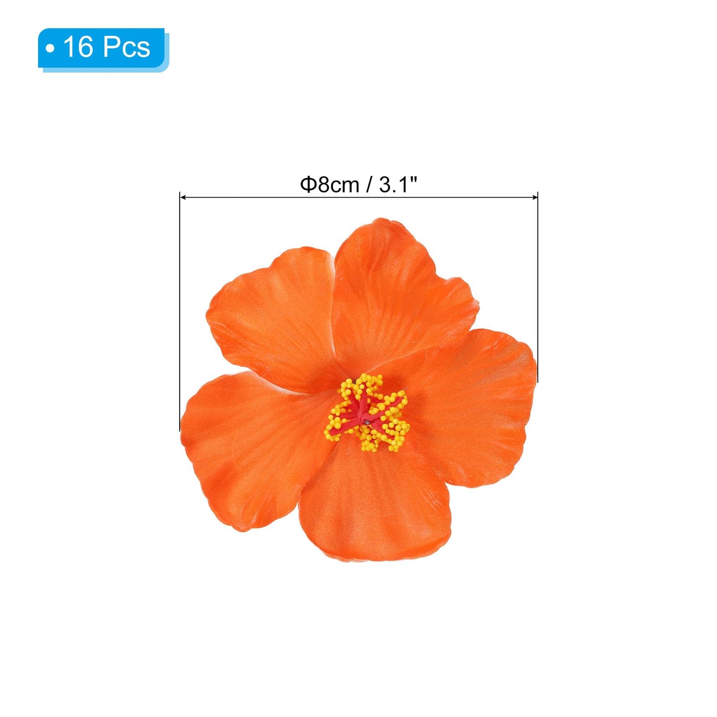 PATIKIL Hawaiian Hibiscus Flowers, 16 Pack Artificial Flowers Hair Clip DIY Foam Hibiscus Flower for Tabletop Decoration Party Favors Supplies, Orange