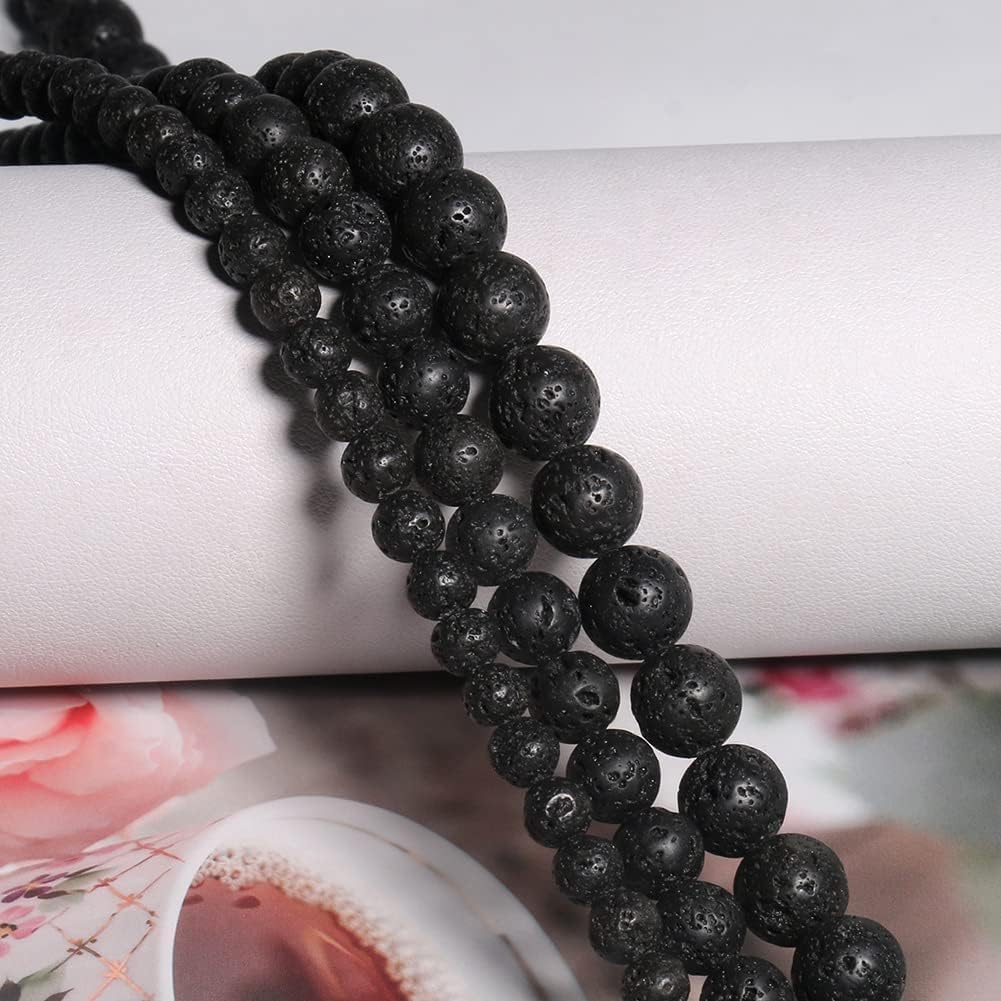 Yochus 60pcs Volcanic Rock/Black Lava Rock Beads，6mm Healing Power Natural Stone Round Loose Beads for Jewelry Making Earring Necklace DIY Crafts