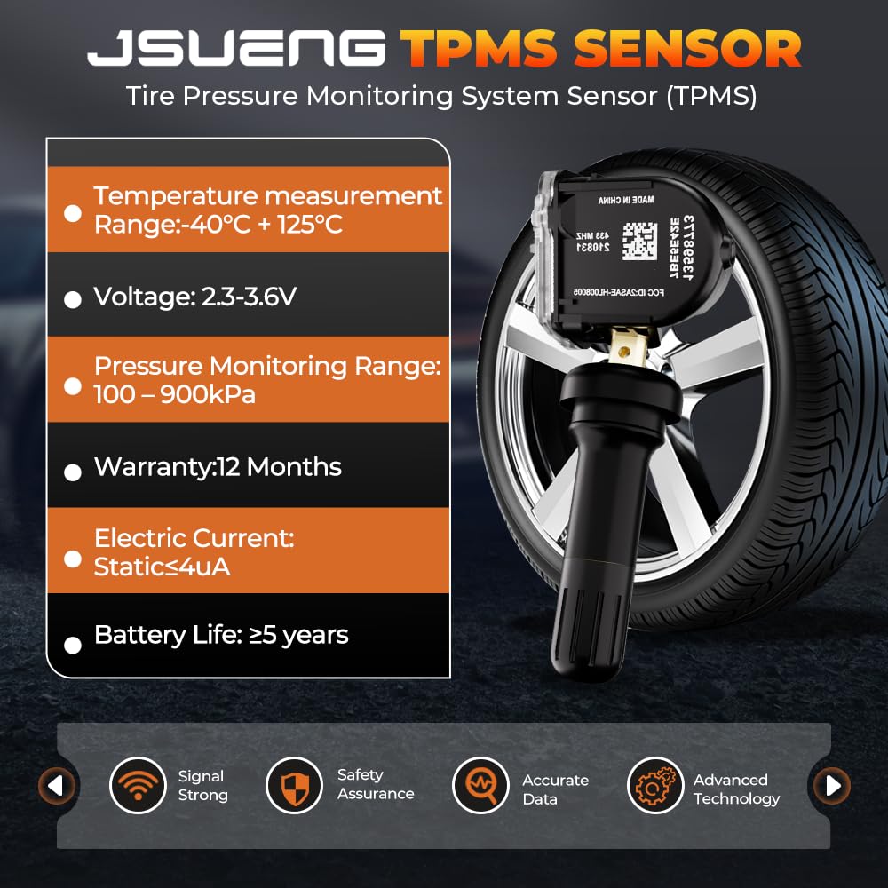 433Mhz TPMS Sensor, GM Tire Pressure Monitoring System Sensor Compatible for Chevy Malibu Silverado Impala Cruze, Buick Regal Lacrosse GMC Cadillac Replaces for 13598773 4-Pack