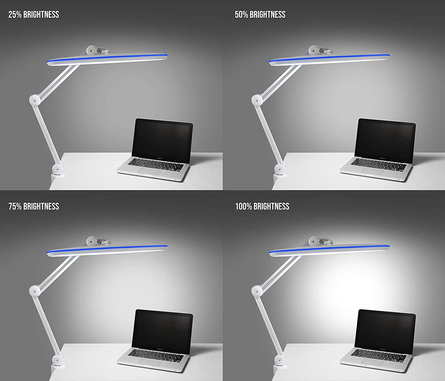 Neatfi XL 2,200 Lumens 24W LED Desk Lamp – 23” Wide Shade | Dimmable Eye-Caring Task Light | Adjustable Arm | Home Office, Study, Crafts & Nail Tech (Non-CCT with Clamp, White)
