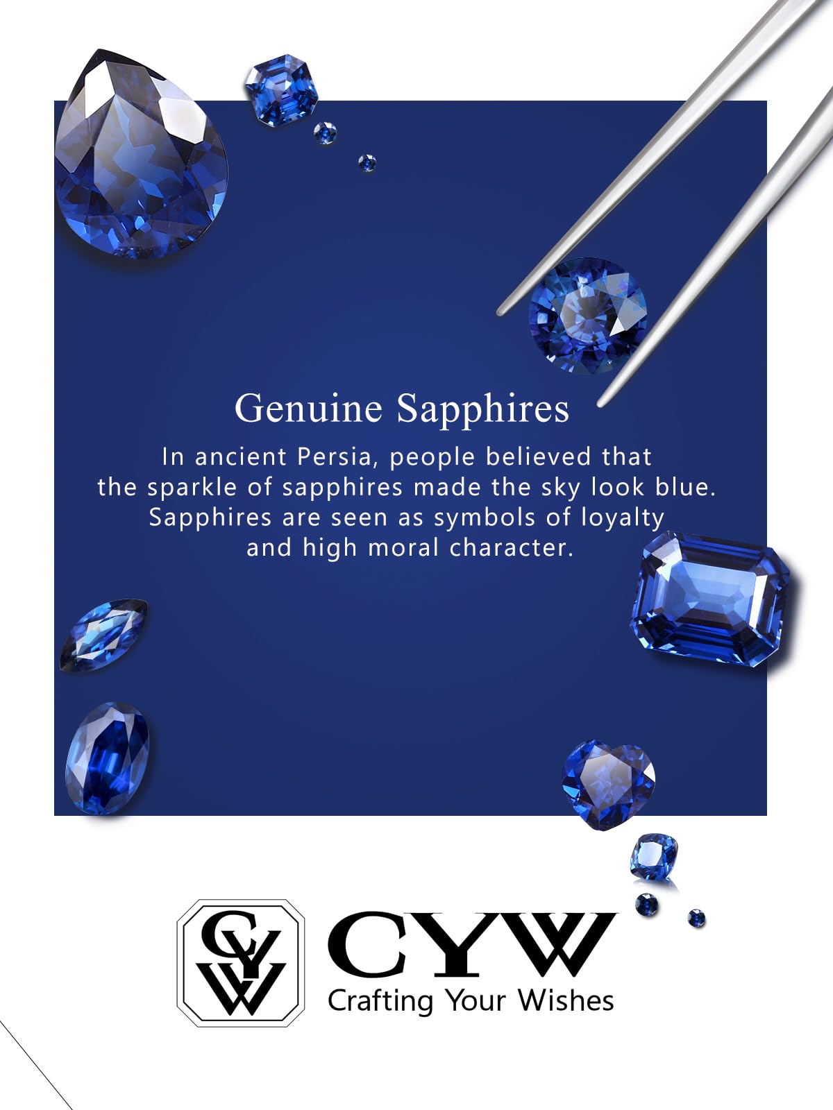 CYW 1 Carat Blue Sapphire Small Gold Heart Necklace for Women 925 Sterling Silver Solitaire Pendant Necklace
