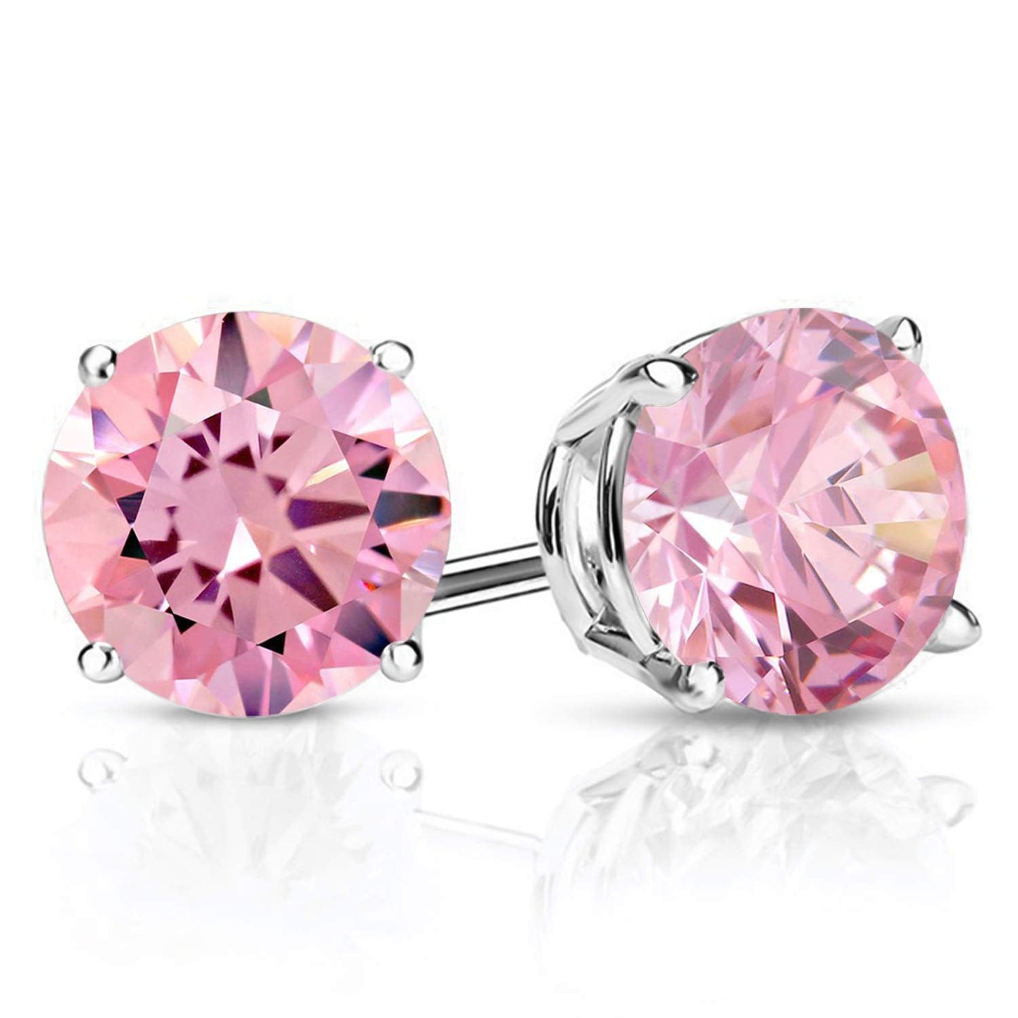 Gem Stone King 2-4 Cttw Round Gemstone Birthstone Stud Earrings For Women Men | 925 Sterling Silver | Round 7MM | Fine Jewelry Gifts for Women Her Mom Wife Men | Pink Zirconia