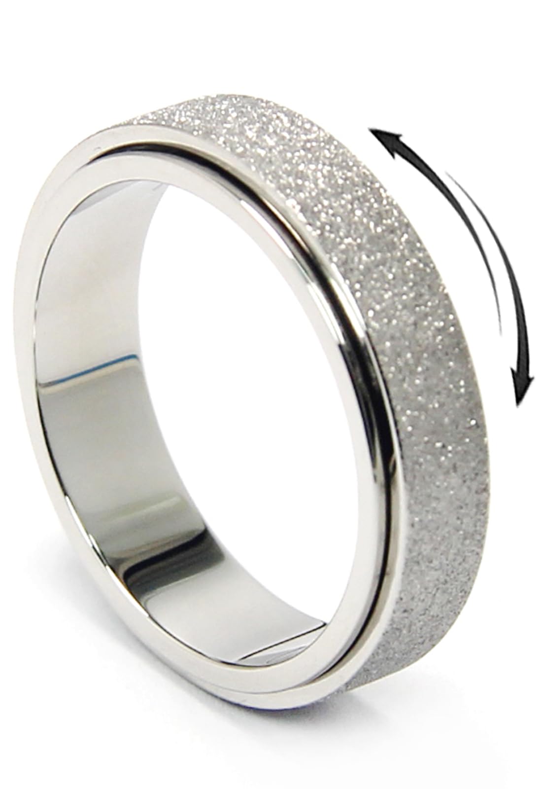 OreilleStar Titanium Stainless Steel Anxiety Ring for Women Men Fidget Toys Adults Spinner Ring 6mm Wide Size 8 Silver Band Ring Sandblasted Finish Outer Hand Polished Inner