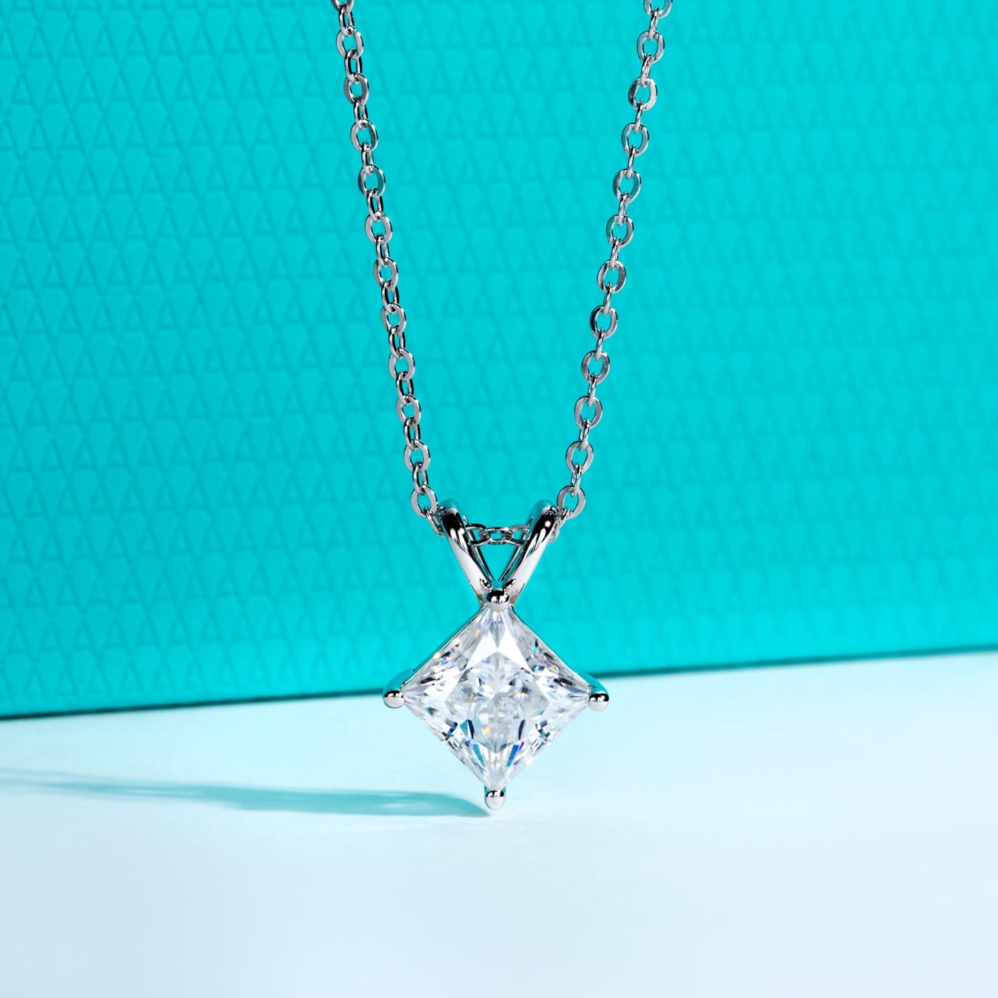 AnuClub Princess Cut Moissanite Pendant Necklace 2CT D Color VVS1 925 Sterling Silver Everyday Wear Necklace for Women Wife Her with Certificate, 40+2+3cm Adjustable Chain