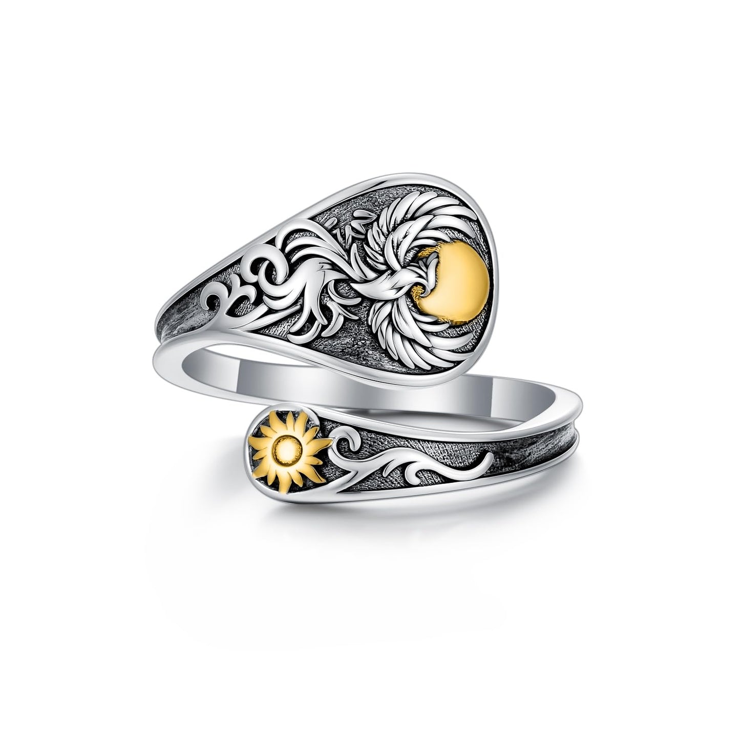 Midari Phoenix Rings 925 Sterling SilverAdjustable Phoenix and Sun Spoon Rings Vintage Finger Open Thumb Rings Jewelry Gifts For Women Christmas Birthday Gifts
