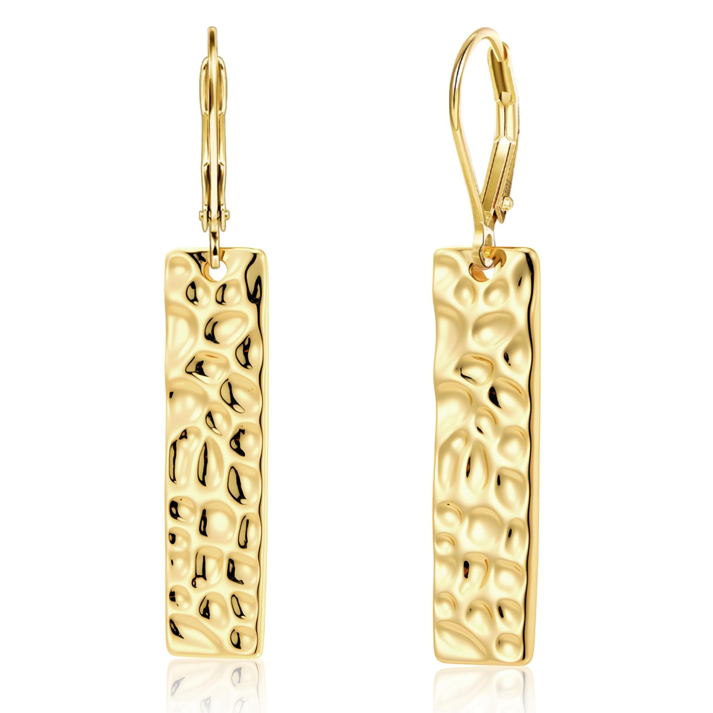 ALEXCRAFT Gold Dangle Drop Earrings for Women, 14K Goldplated French Hook Leverback Earrings, Lightweight Trendy Earing Gold Long Chunky Hammered Square Bar Drop Earing for Women Statement Jewelry