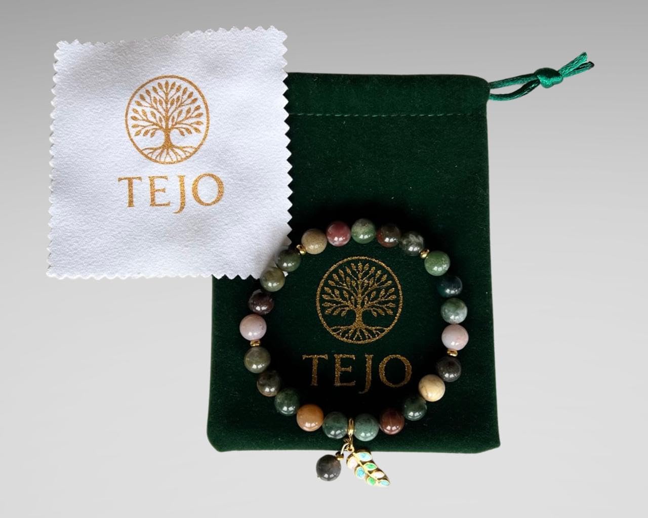 TEJO Natural Stone Beaded Bracelet – Handmade Energy Healing Bracelet for Men & Women, Yoga Chakra Jewelry Gift (Indian Agate Natural Stone Bracelet – for Women, 6.5 inches)