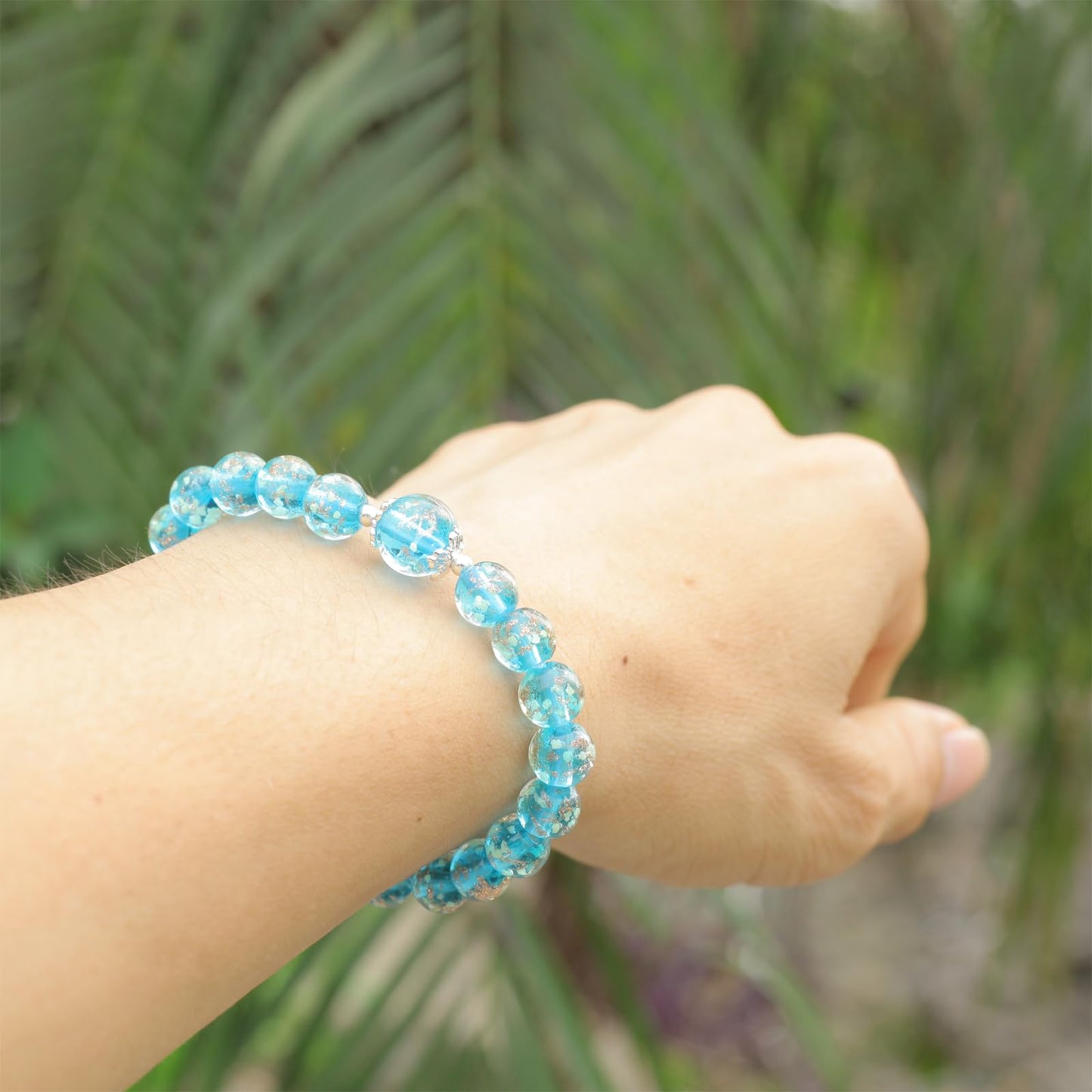 AROUROUA Glass Beaded Bracelet Glowing Bracelet Luminous Bracelets for Women Glass Mermaid Bracelet Bangles Anti Anxeity Healing Energy