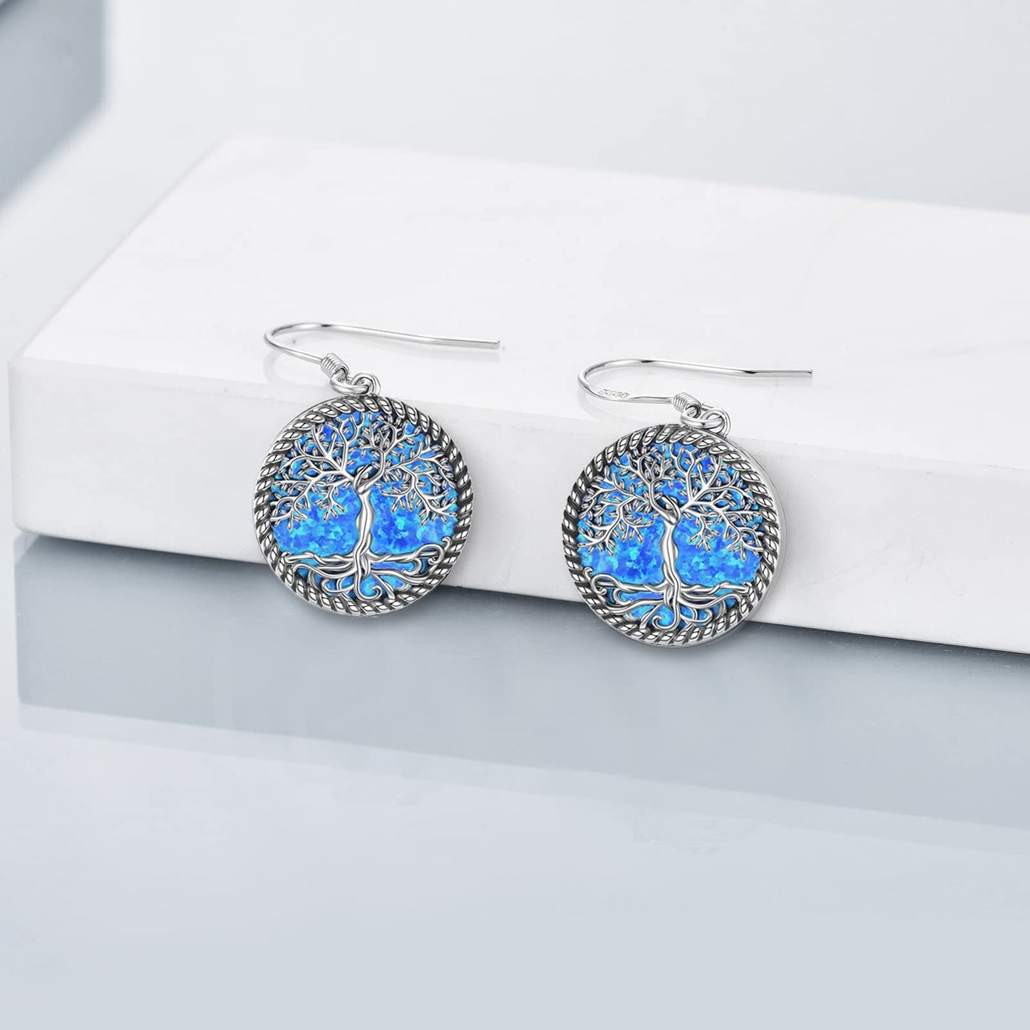 ONEFINITY Sterling Silver Blue Opal Tree of Life Dangle Drop Earrings Tree of Life Jewelry for Women Jewelry Gifts
