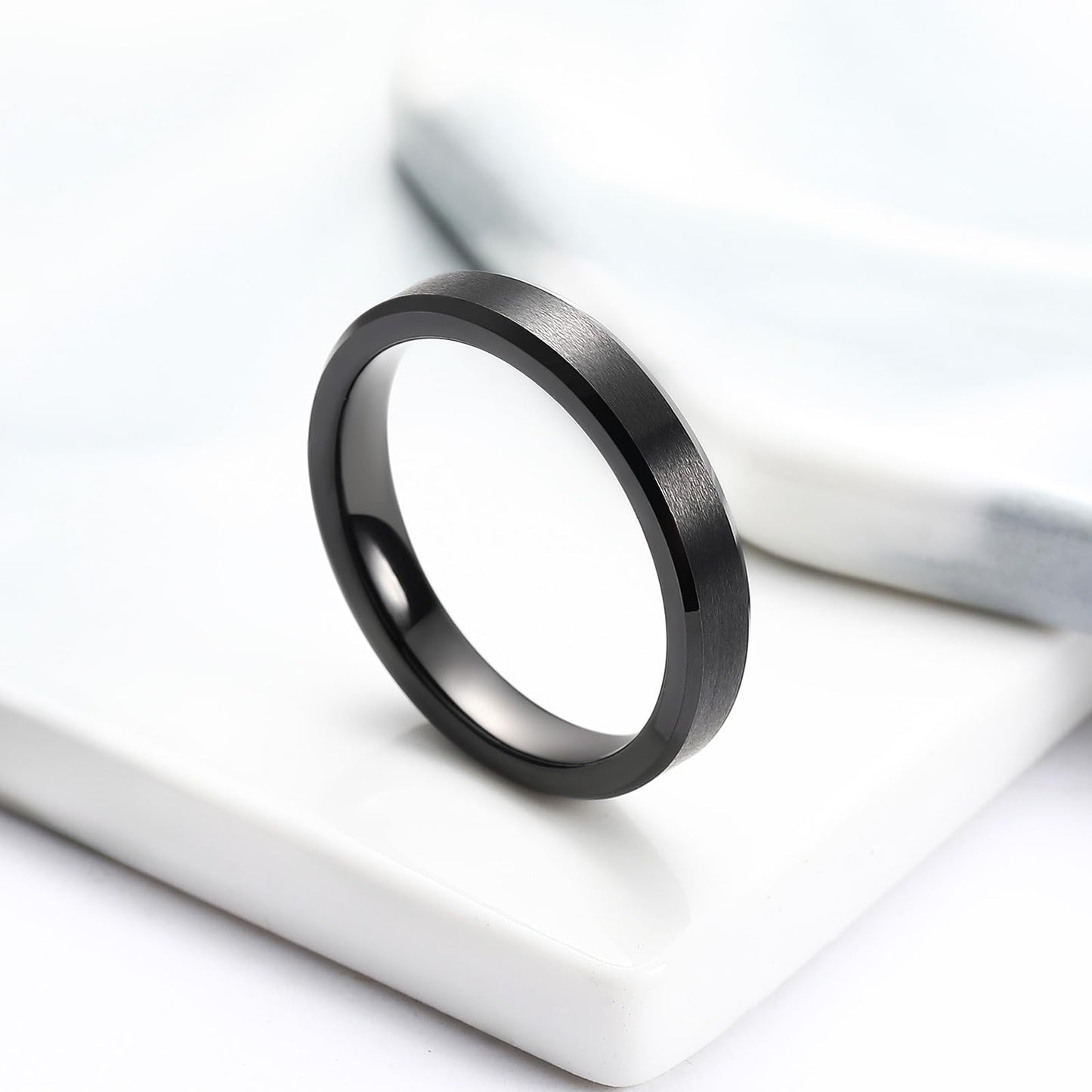 King Will 4mm Black Tungsten Men's Wedding Band - Brushed Matte Finish, Beveled Polished Edge, Comfort Fit 8