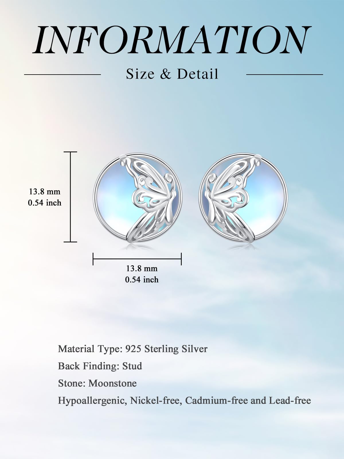 WINNICACA Butterfly Stud Earrings S925 Sterling Silver Moonstone Stud Earrings Butterfly Jewelry for Women Birthday Mothers Day Gifts for Mom Wife