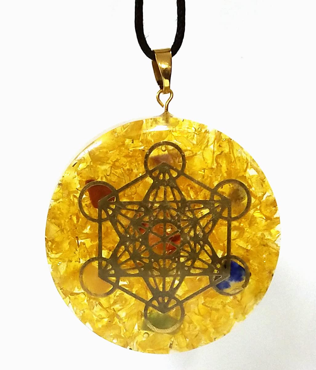 Citrine Orgone Crystal Pyramid & Pendant Seven Chakra Metatron Cube Merkaba | Natural Stone Bracelet | E Protection Kit Reiki Spiritual Healing Positive Energy Generator Yoga Meditation