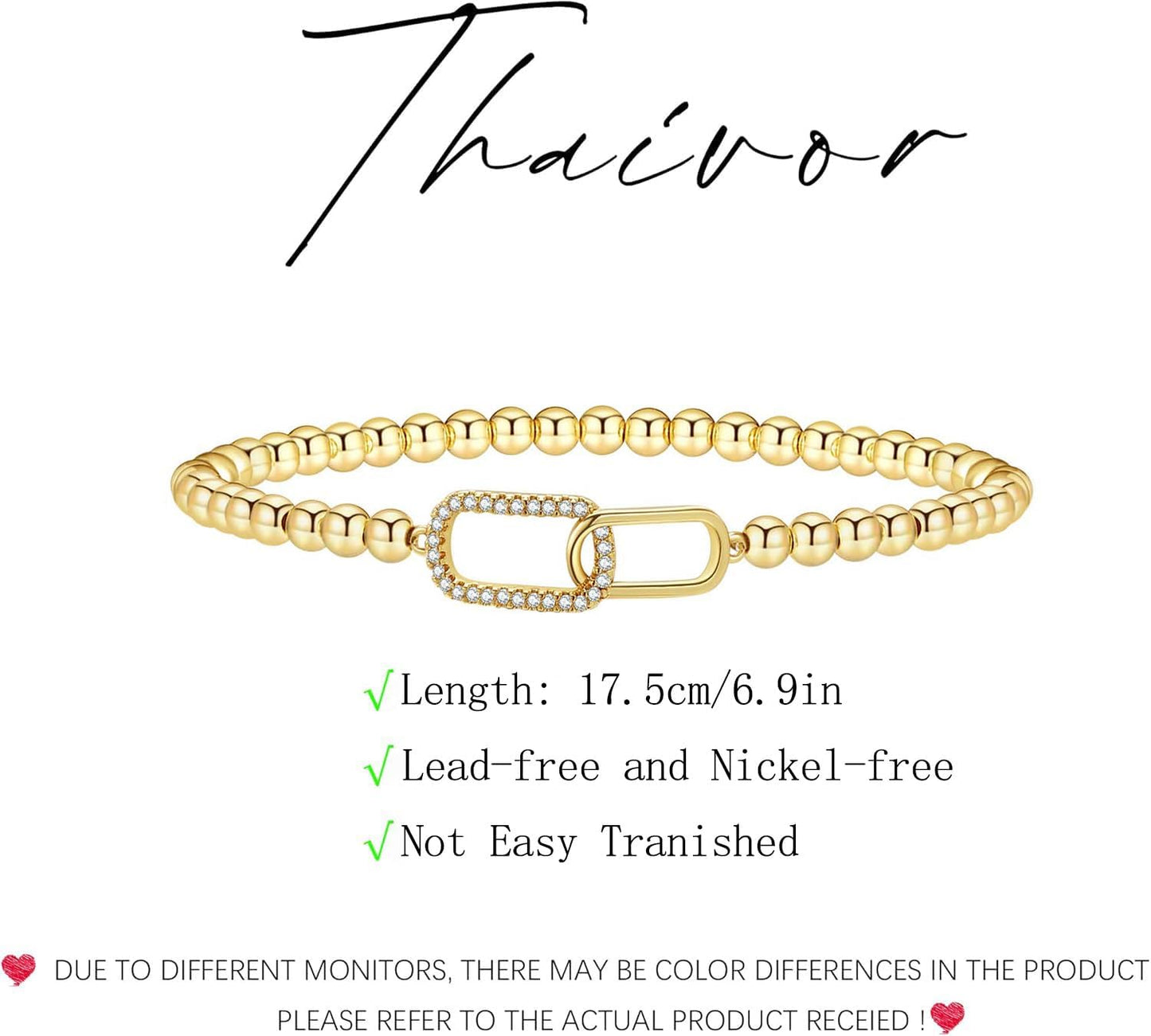 Beaded Bracelets for Women 14K Silver Gold Plated Stretch Handmade Ball Bracelets Cute Charm Bracelet Dainty Stackable Cross Heart Bow Wave CZ Circle Trendy Jewelry Easter Gifts (zirconia-square)