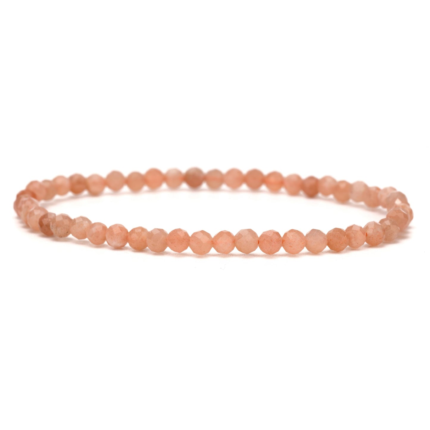Angelstones Natural Red Sunstone Gemstone Small Beaded Stretch Bracelet, 4mm Faceted Round Beads, Crystal Healing Bracelet for Women