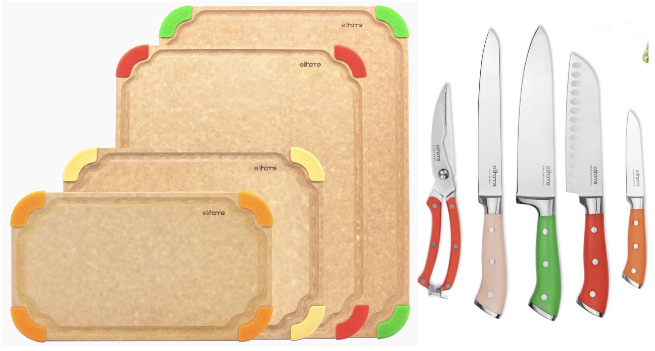 Elihome Premium 4-piece Cutting Board Set and 5piece Premium Stainless Steel Chef Knife Set