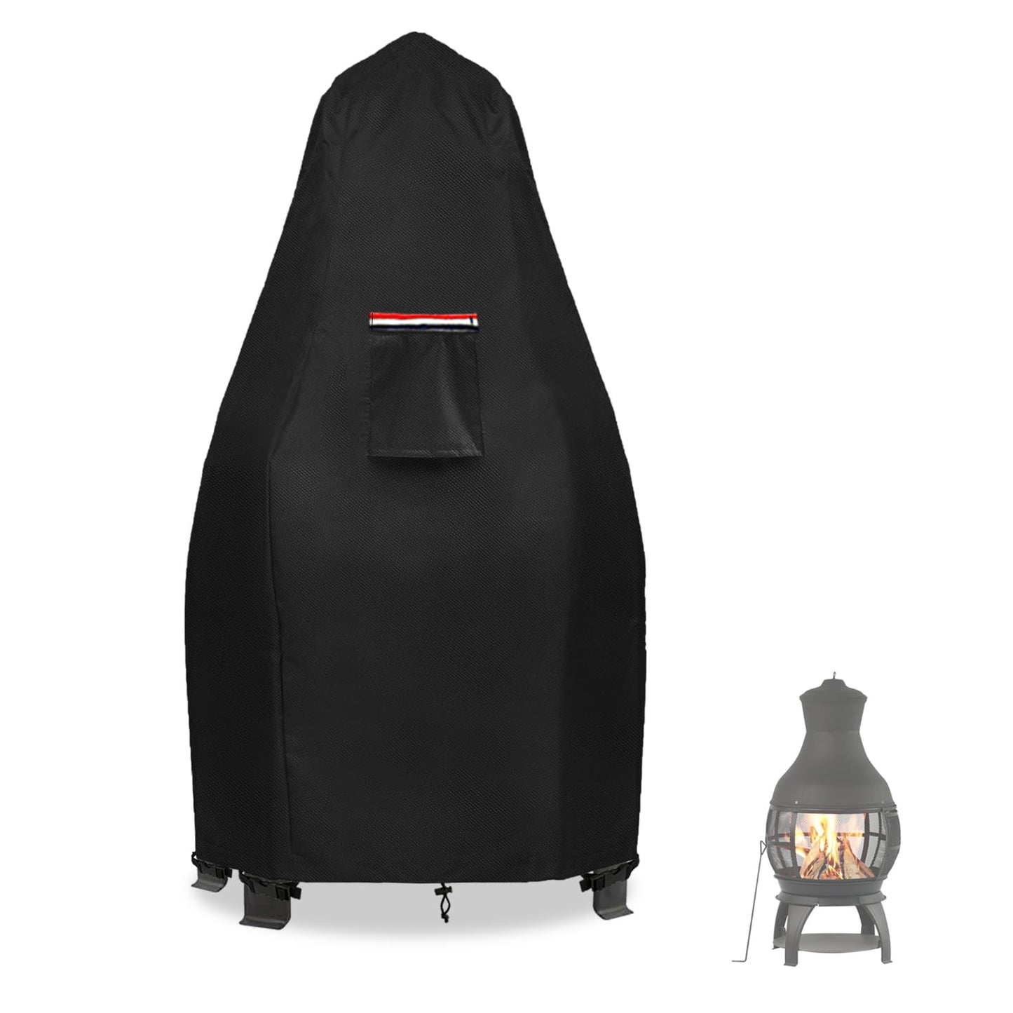 Patio Chiminea Cover,Heavy Duty 600D Waterproof Wood Burning Fire Pits Cover, Chimenea Outdoor Fireplace Wooden Fire Pit Covers,22" Dia x 43.3" H.
