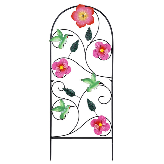 YEAHOME Garden Decor for Outside, 33" Hummingbird Decorative Garden Stakes with Pink Flowers for Spring Garden Decor, Metal Yard Art for Outdoor Lawn Backyard Porch Decorations