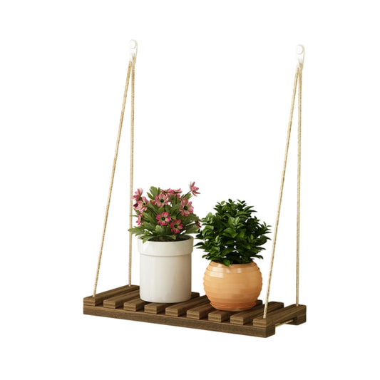 Vttui Balcony Hanging Plant Shelf with Hemp Rope - Solid Wood Wall Mount & Universal Hook Design, Versatile Hanging Flower Stand for Indoor Outdoor Garden(Size:40 * 18cm,Color:B)