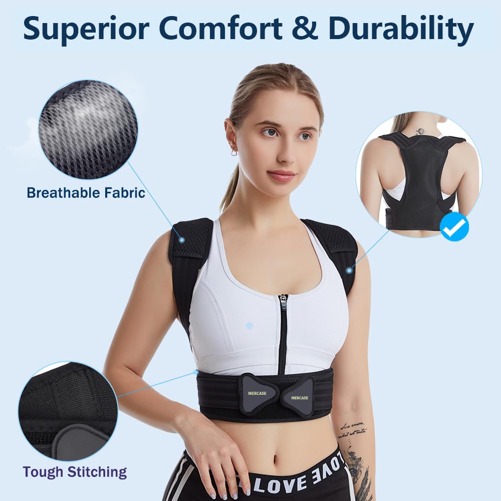 Mercase Professional Posture Corrector for Men & Women, Maximum Support Back Brace, Adjustable & Rigid for Upper Back Pain, Shoulder Relief, Spine Alignment, Stops Slouching, Extra Large(39-50 in)