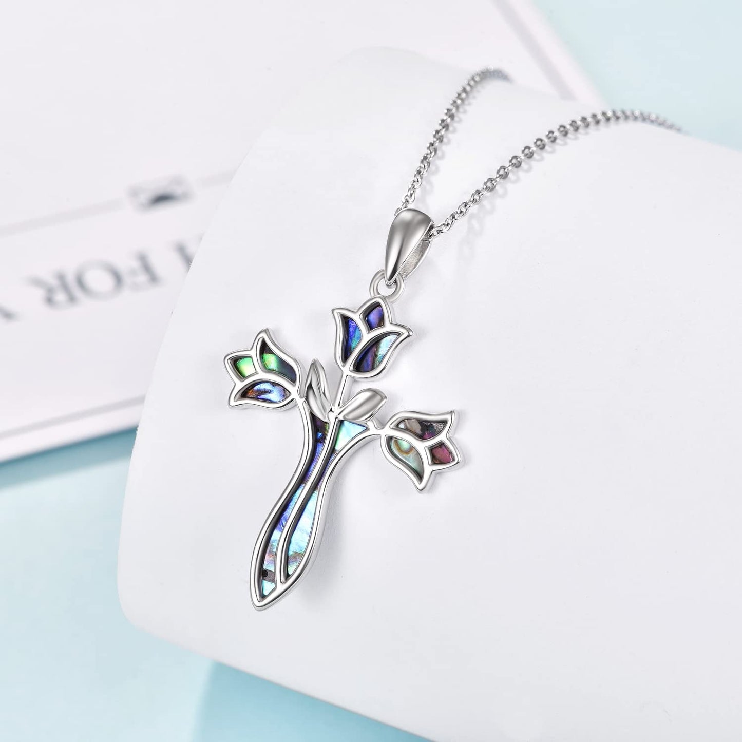 Dreamboat Cross Necklace for Women Sterling Silver Cross Pendant Women Christian Necklace Flower Rose Confirmation Baptism Religious Tulip Gifts Custom Personalized Birthstone Jewelry