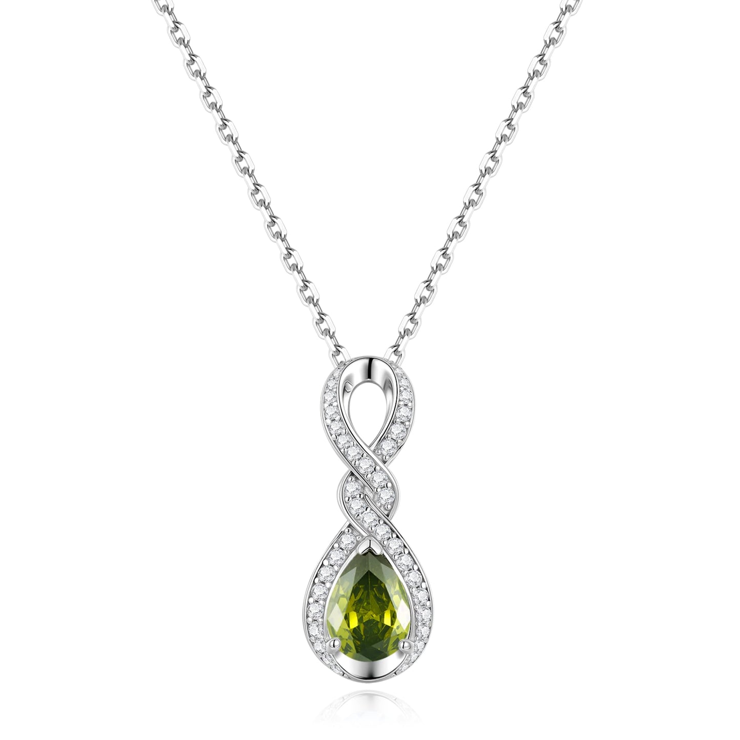 FANCIME Peridot Necklace August Birthstone Sterling Silver Dainty Infinity Knot Pendant Necklace Green Gemstone Fine Jewelry Anniversary Birthday Graduation Mothers Day Gifts for Women Her Mom