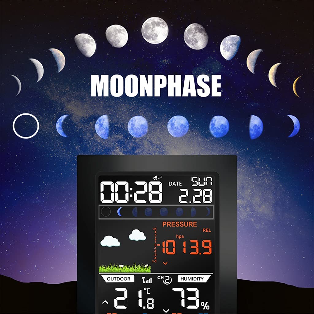 HIONJIN Weather Station Outdoor Hygrometer Digital Thermometer mmHg Barometer Digital Hygrometer Alarm Clock Weather Forecast
