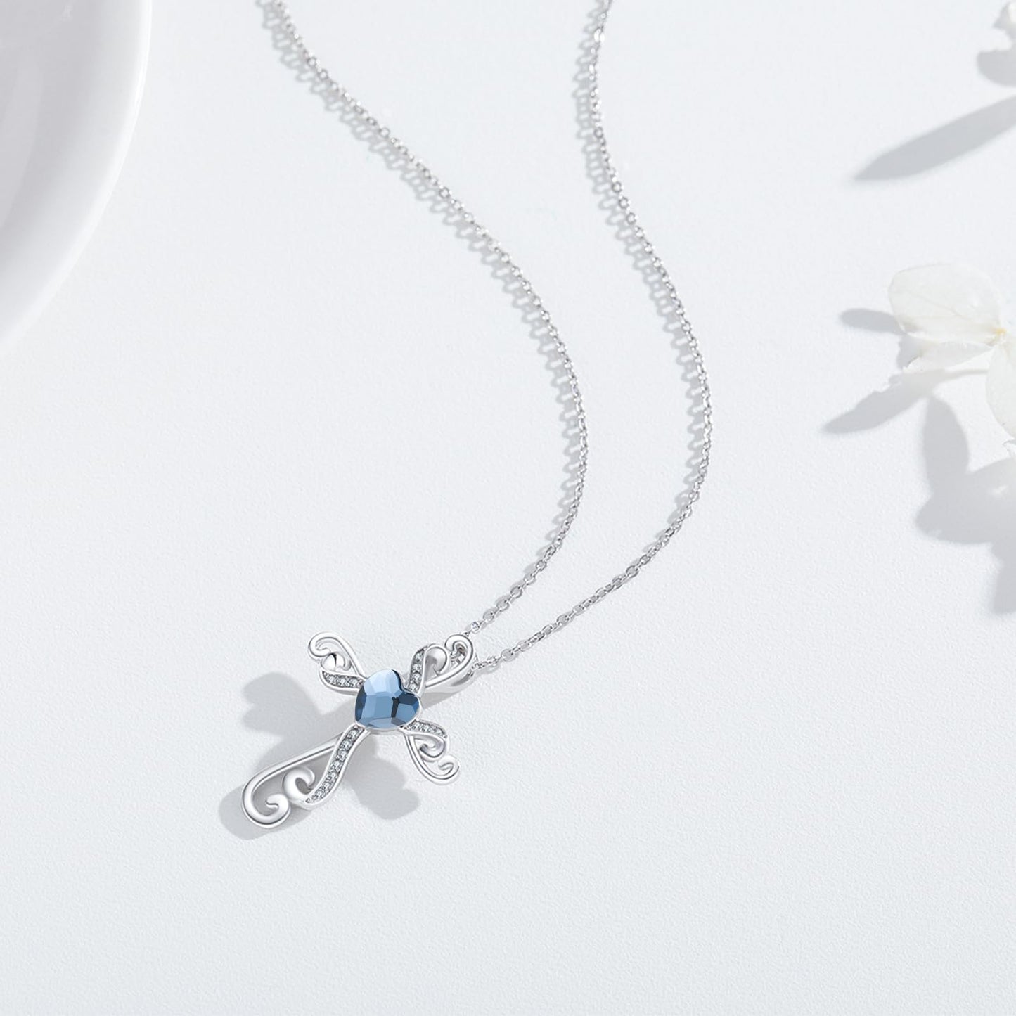 Twoowl Cross Necklace for Women 925 Sterling Silver Faith Birthstone Cross Pendant Necklace Cross Crucifix Religious Jewelry Gifts for Women