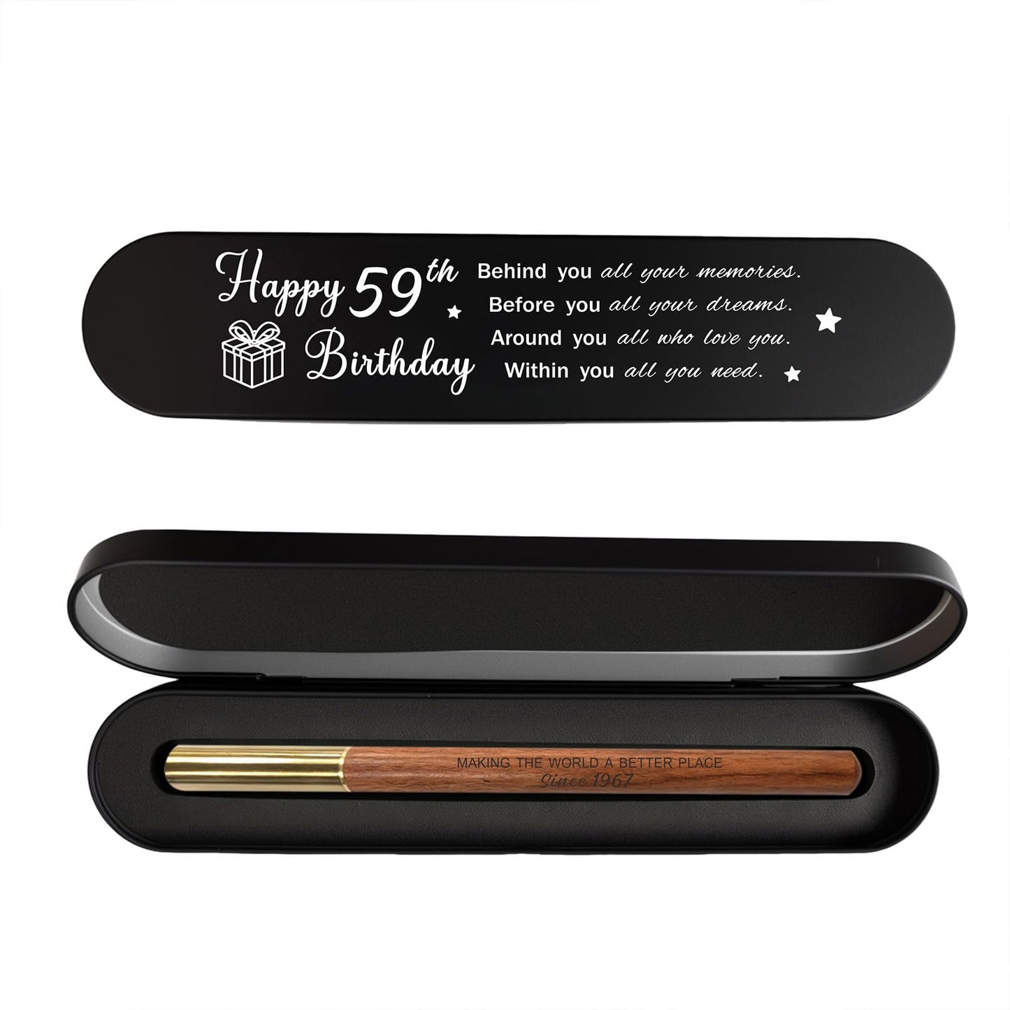 iyaone 59th Birthday Gift for 1967 Born - Engraved Wooden Gel Pen & Keepsake Box Set, Golden 59 Year Old Gift for Men & Women, Milestone Birthday Present