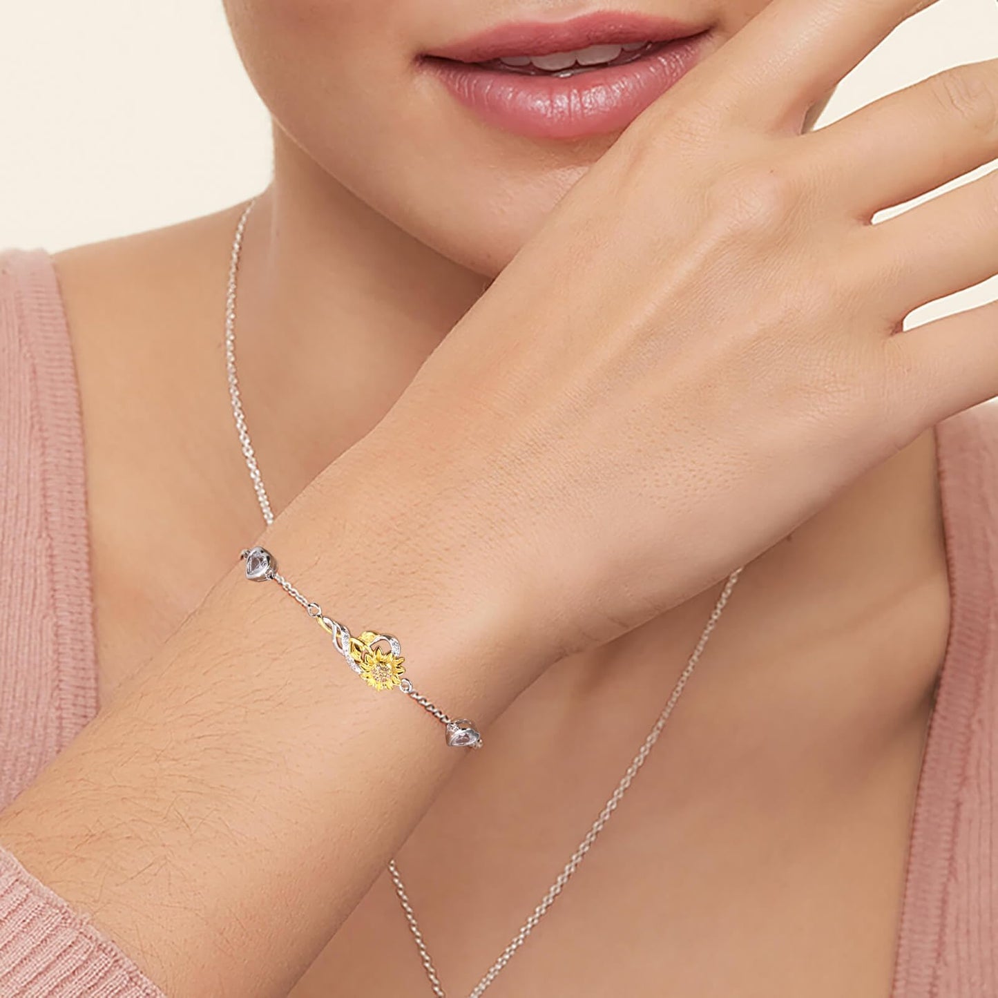 oGoodsunj Sunflower Necklace Jewelry Set fo Women Sterling Silver Anklet Bracelet Earrings You Are My Sunshine Pendant Gifts for Mom Daughter Wife (Bracelet B)