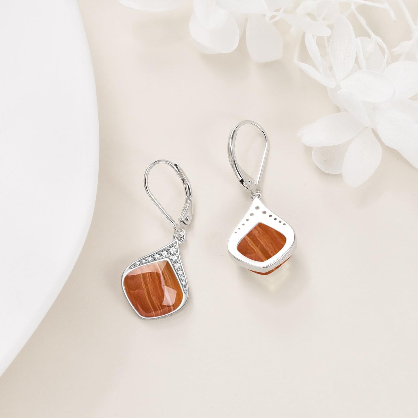 Orange Teardrop Earrings Sterling Silver Orange Agate Teardrop Drop cubic Zirconia Dangle Earrings Jewelry Christmas Gifts for Women