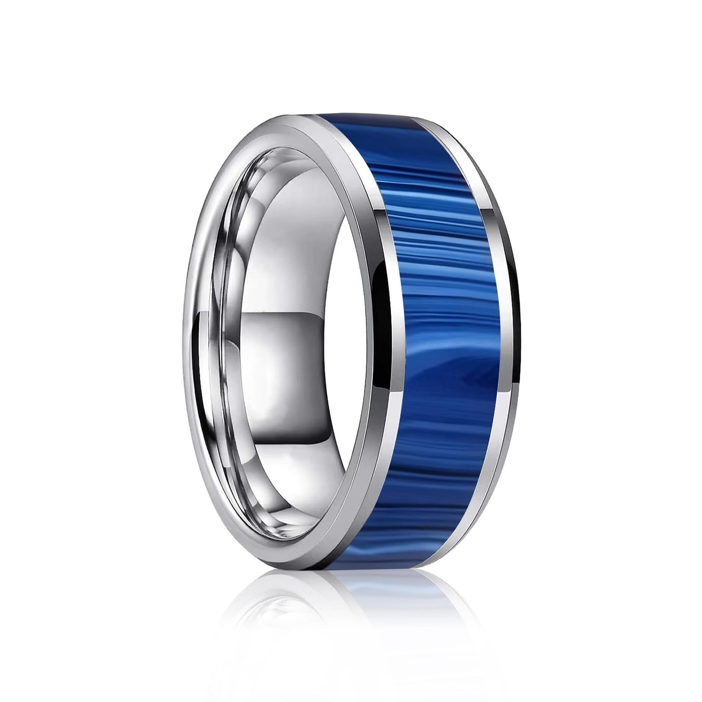 HJIMMNHONG New Carbon Fiber Fashion Rings Double Beveled Edge Delicate Polished Simple Stainless Steel Mens and Women Rings,8mm,Purple,Gray,Size Available (Peacock Blue, 10)