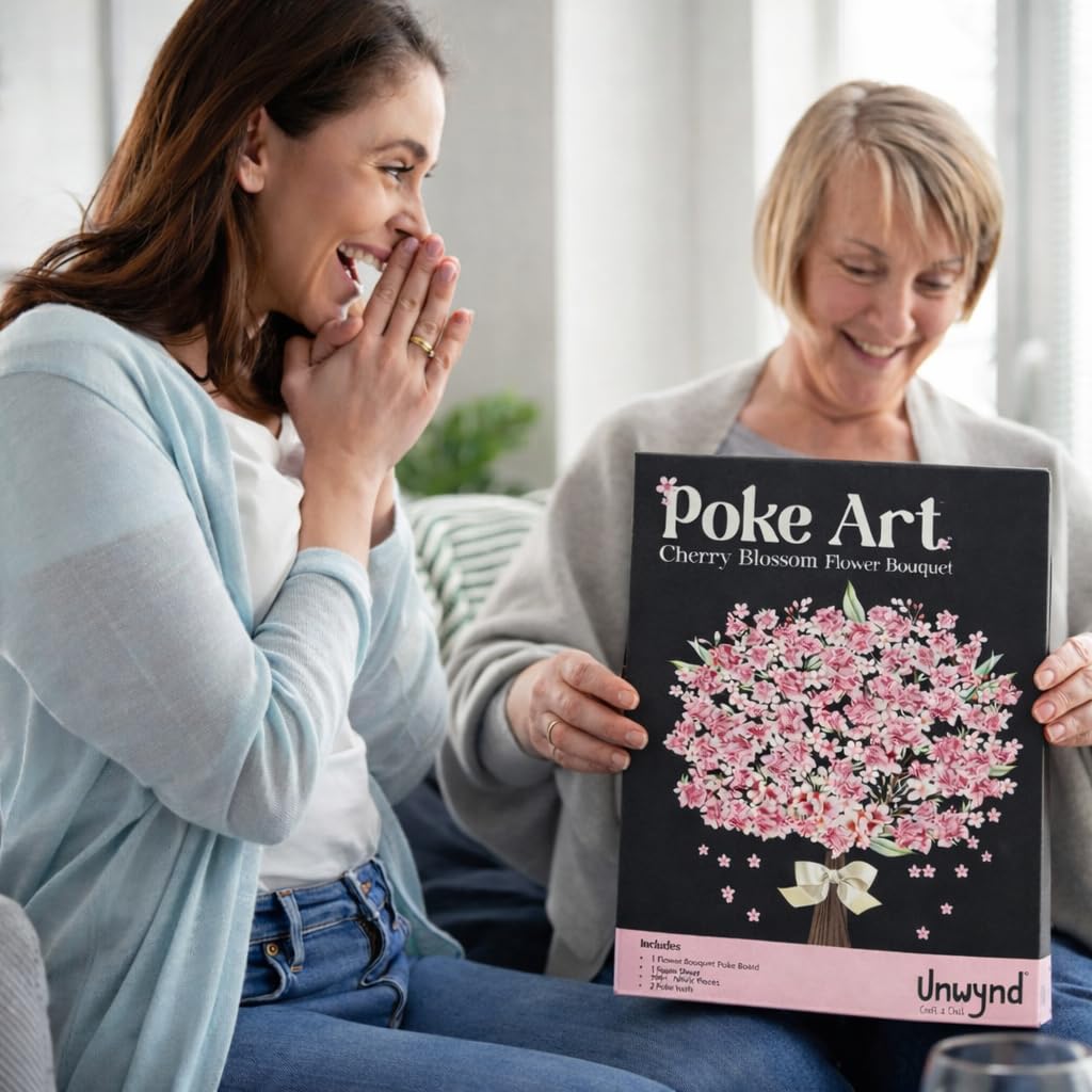 Unwynd Poke Art Cherry Blossom Flower Bouquet | Mess-Free Arts and Crafts for Adults | Teen Craft Kits | Mother's Day Flowers Gift | Gifts for Mother, Women and Men