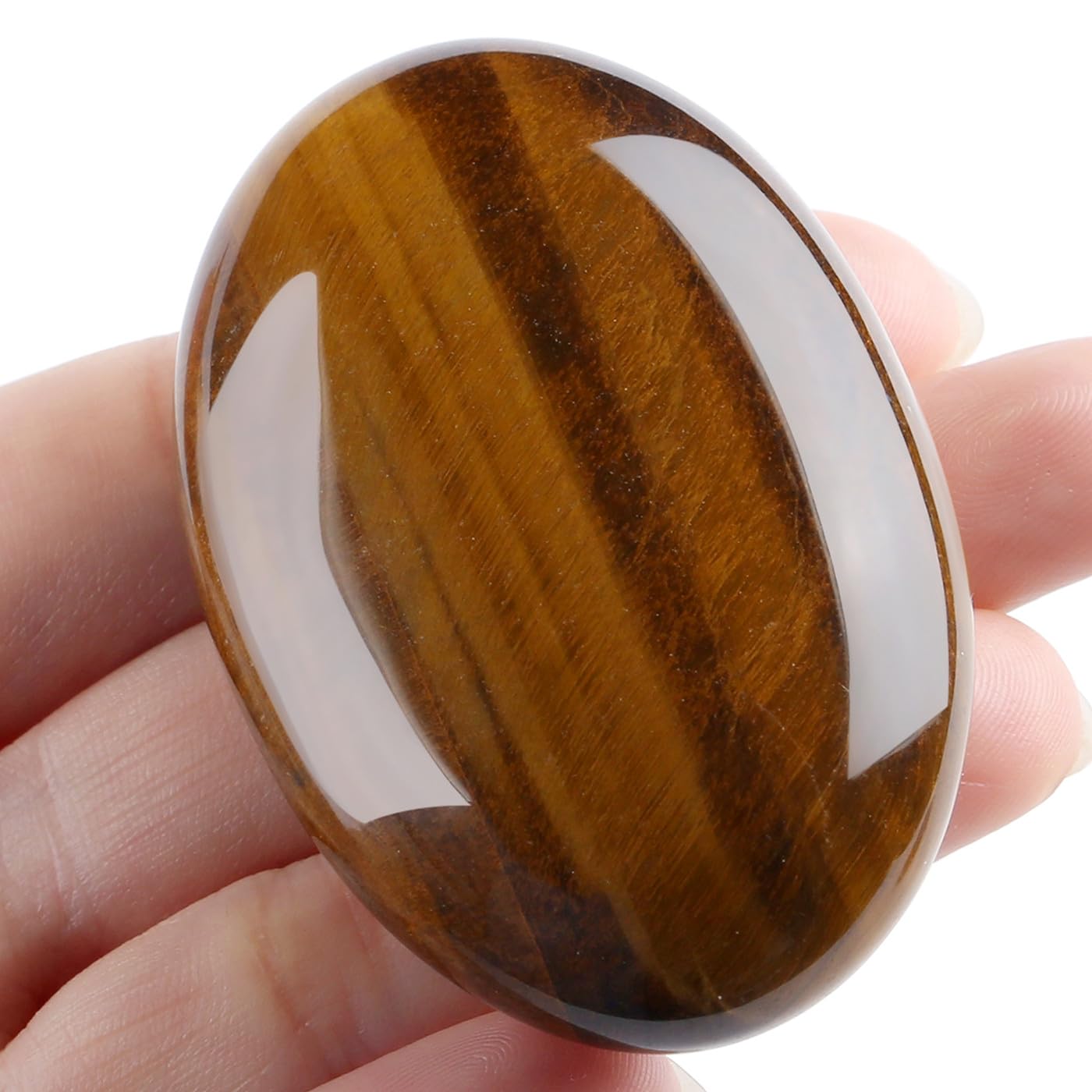 MAIBAOTA 2.4" Tiger Eye Crystal Stone Polished Palm Stone 0.7" Thick Natural Reiki Gemstone Healing Crystals Worry Stone Energy Balancing Anxiety Stress Relief Meditation 1 Pc