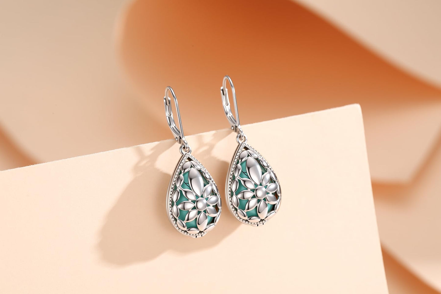 Teardrop Turquoise Jewelry for Women-Genuine Turquoise Leverback Earring 925 Sterling Silver Dangle Drop Earrings Vintage Gifts for Valentine/Mother's Day/Christmas