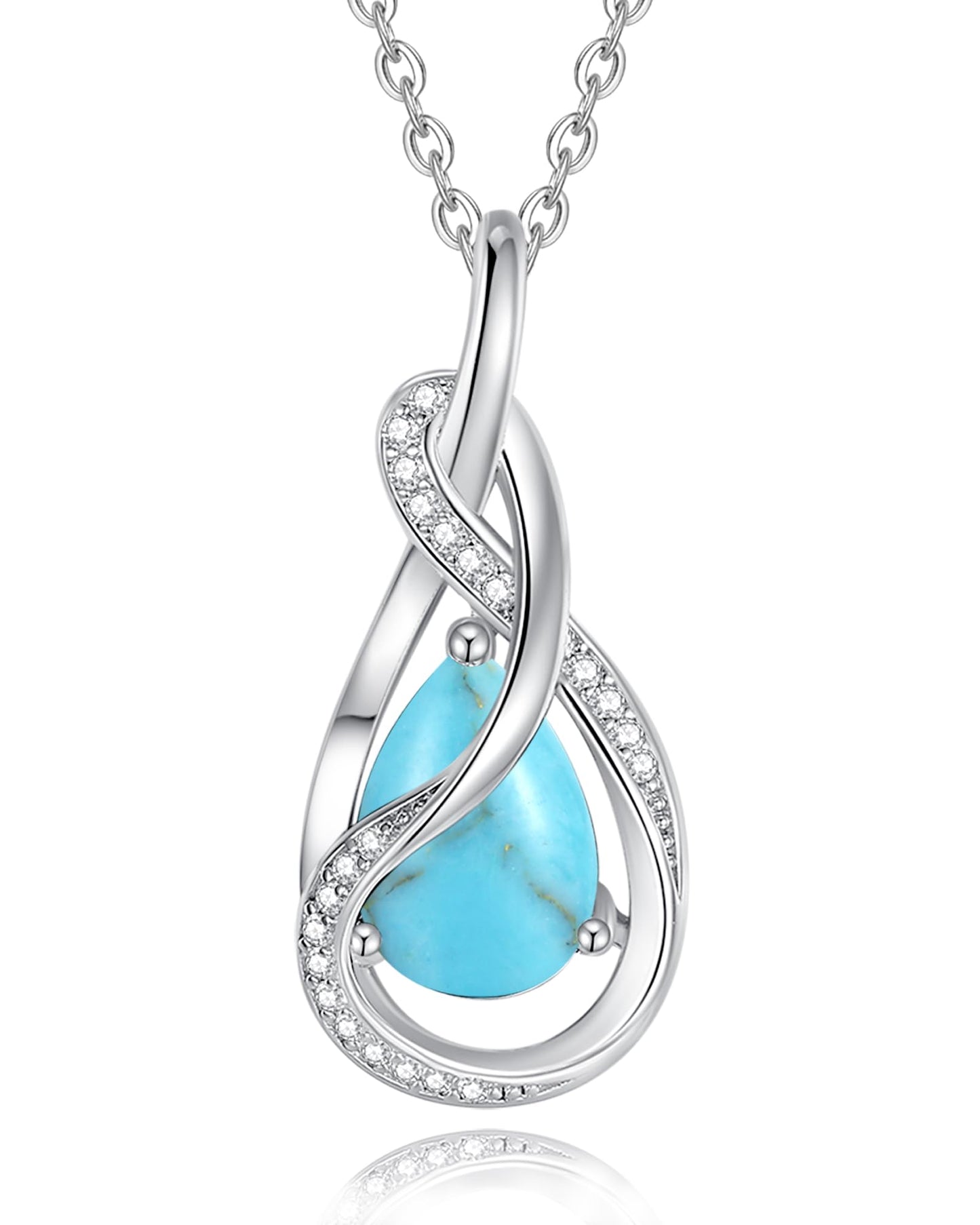FANCIME Turquoise Necklace December Birthstone Sterling Silver Infinity Knot Pendant Necklace Gemstone Fine Jewelry Anniversary Birthday Mothers Day Gifts for Women Her Mom