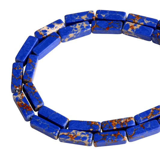 4x13mm Natural Stone Dark Blue Imperial Jasper Rectangular Column Tube Cylinder Spacer Loose Beads Gemstone for DIY Bracelets Necklace Jewelry Making Strand 15 Inch (28-30pcs)